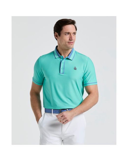 Original Penguin Ribbed Earl Blocked Golf Polo Shirt In Pool Blue for men