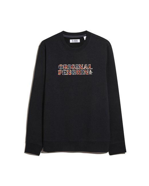 Original Penguin Black Plaid Logo Graphic Sweatshirt In Sapphire Heather for men