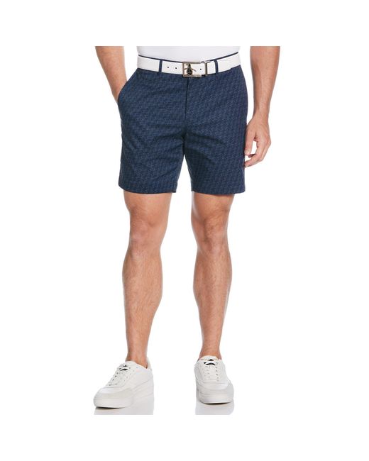 Original Penguin Blue Penguin Print Performance Golf Shorts In Black Iris for men