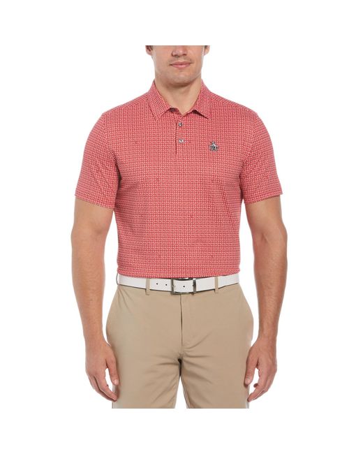 Original Penguin Red Original Geometric Print Short Sleeve Golf Polo Shirt In Poinsettia for men