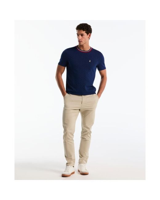 Original Penguin Geometric Eyelet Sweater T-shirt In Blue Depths for men