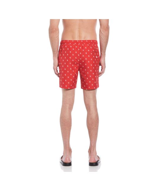 Original Penguin Red Repete Print Swim Shorts In Salsa for men
