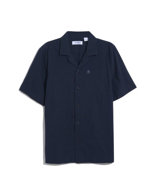 Original Penguin Black Floral Embroidered Short Sleeve Shirt In Dark Sapphire for men