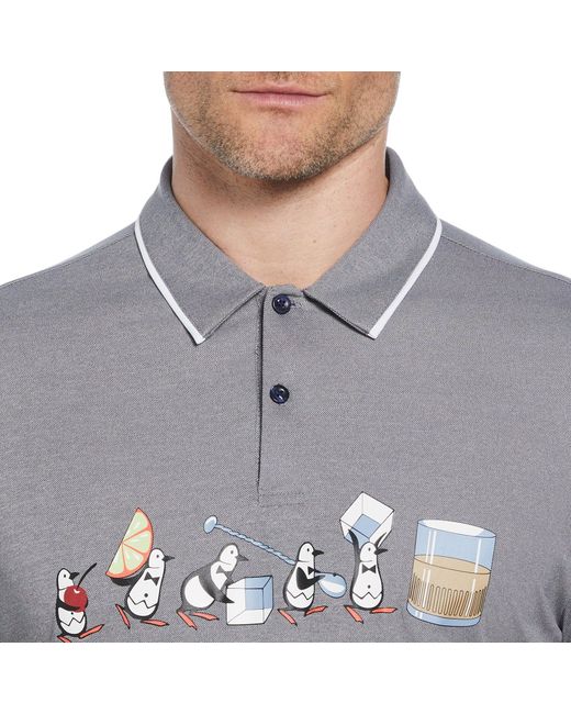 Original Penguin Gray Barback Pete Printed Golf Polo Shirt In Black Iris for men