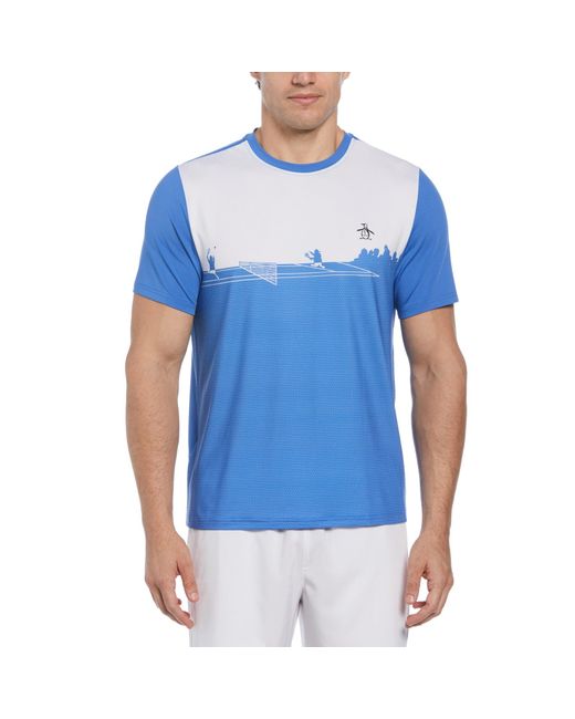 Original Penguin Blue Outlined Pete Performance Short Sleeve Tennis T-shirt In Nebulas for men