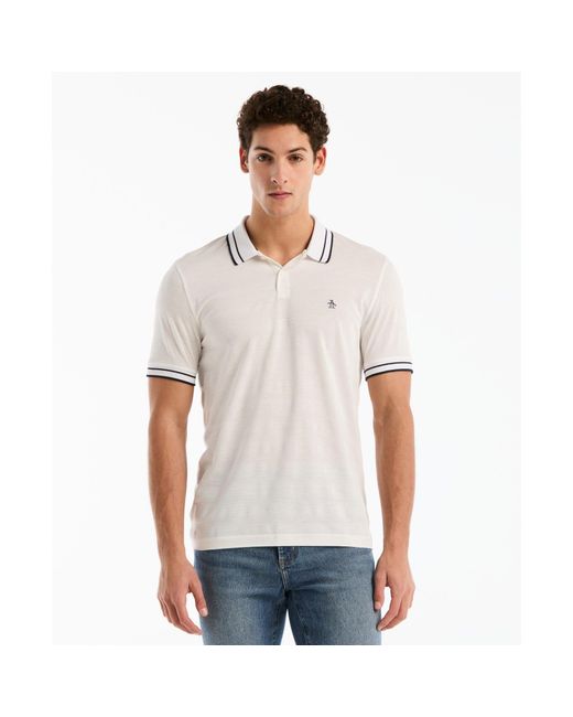Original Penguin Textured Stripe Tipped Polo Shirt In Bright White for men