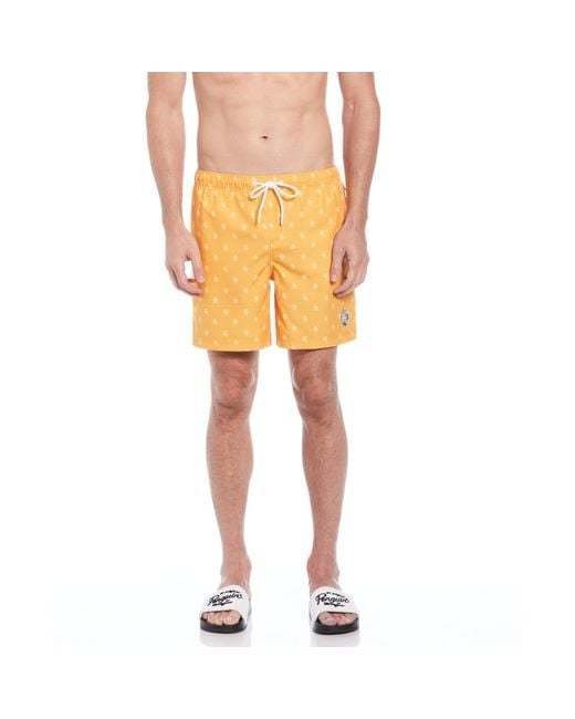 Original Penguin Yellow Repete Print Swim Shorts In Butterscotch for men