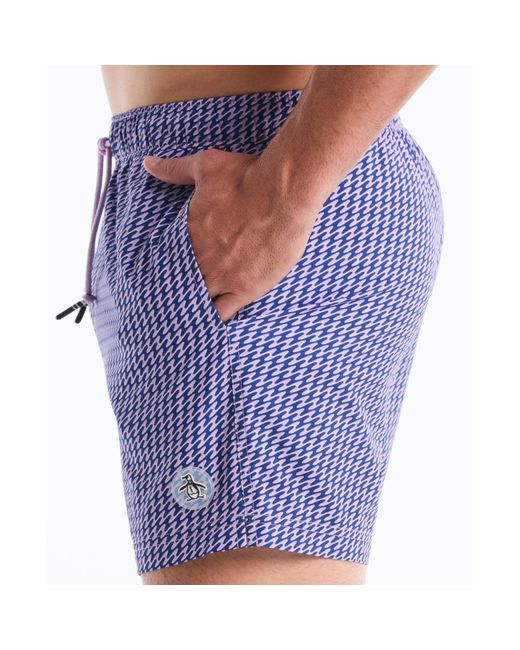 Original Penguin Wavy Lines Print Swim Shorts In Mazarine Blue for men