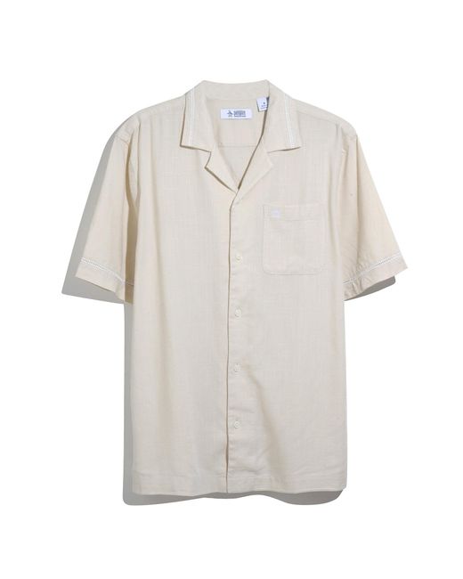 Original Penguin Natural Ladder Trim Short Sleeve Shirt In Birch for men