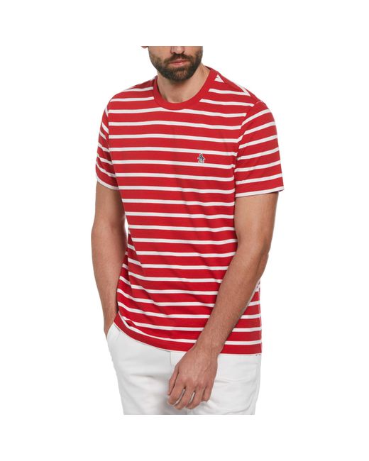 Original Penguin Red Organic Cotton Breton Striped T-shirt In Salsa for men