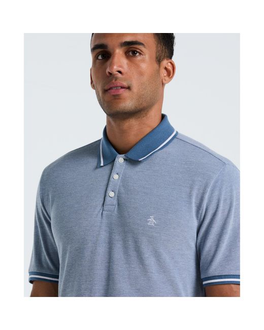 Original Penguin Birdseye Pique Tipped Polo Shirt In Copen Blue for men