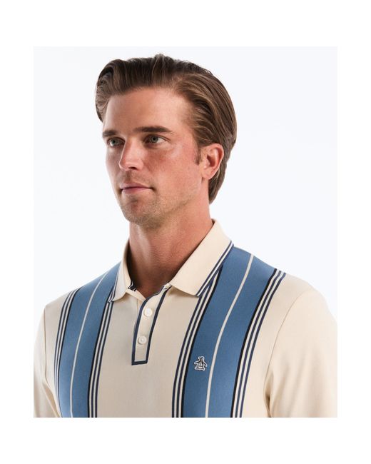 Original Penguin Blue Jacquard Vertical Stripe Polo Shirt In Birch for men