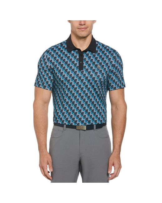 Original Penguin Blue All Over Penguin Print Golf Polo Shirt In Caviar for men