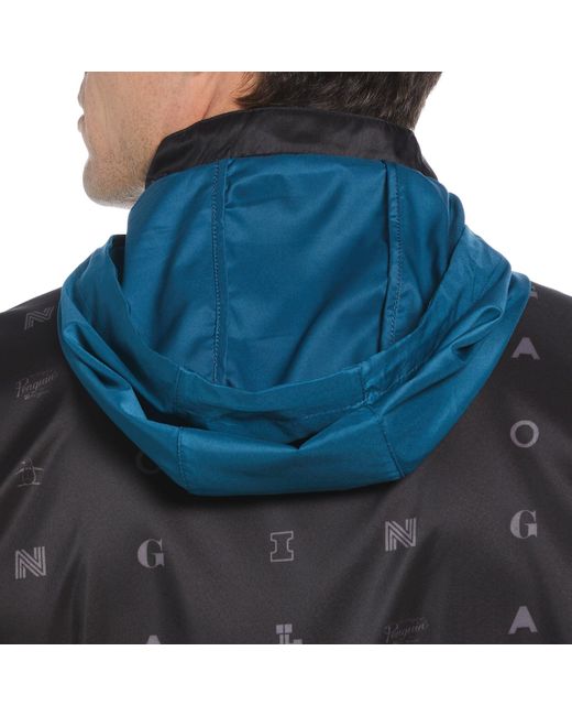 Original Penguin Blue Logo Print Golf Wind Jacket With Hidden Hood In Caviar for men