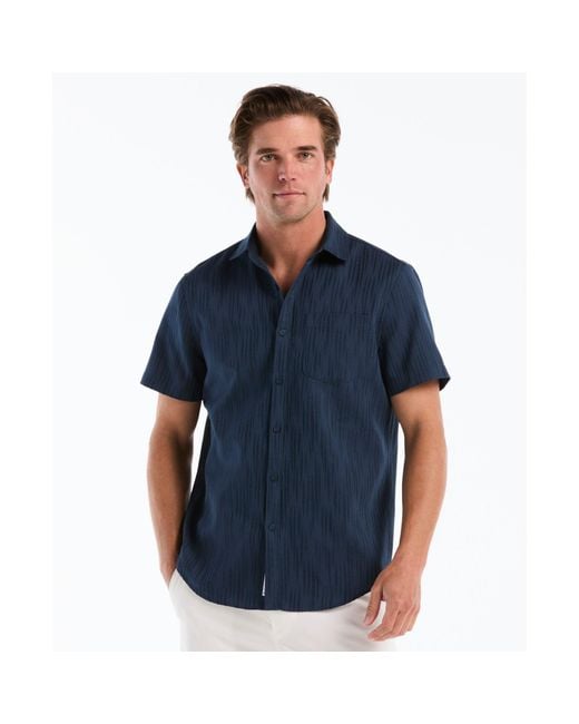 Original Penguin Blue Jacquard Textured Short Sleeve Shirt In Sargasso Sea for men