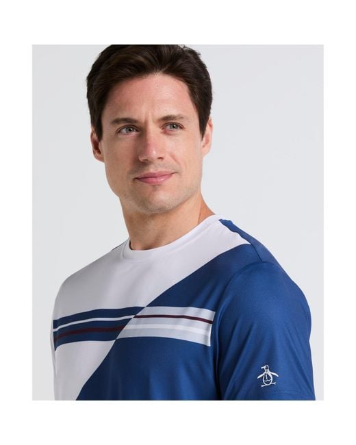 Original Penguin Blue Colourblock Performance Tennis T-shirt In True Navy for men