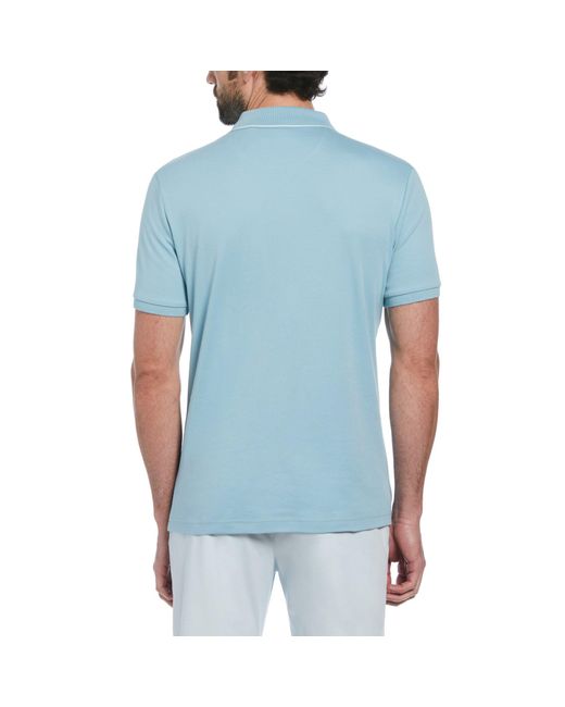 Original Penguin Blue Jacquard Front Basketweave Pattern Short Sleeve Polo Shirt In Tourmaline for men