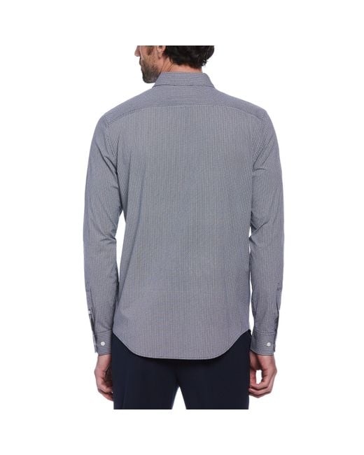 Original Penguin Gray Ecovero Mini Geometric Print Long Sleeve Button-down Shirt In Dark Sapphire for men