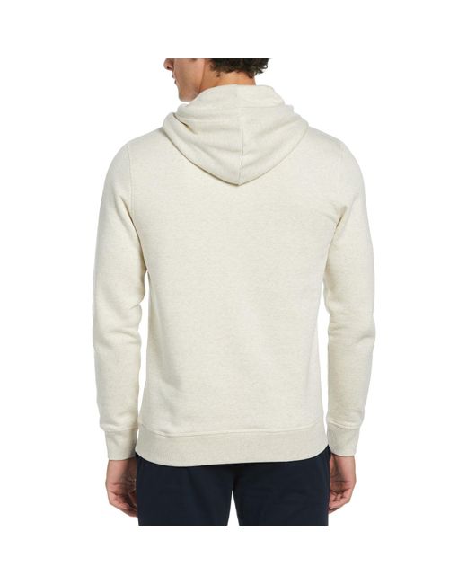 Original Penguin White Sticker Pete Pullover Fleece Hoodie In Birch Jasper Heather for men