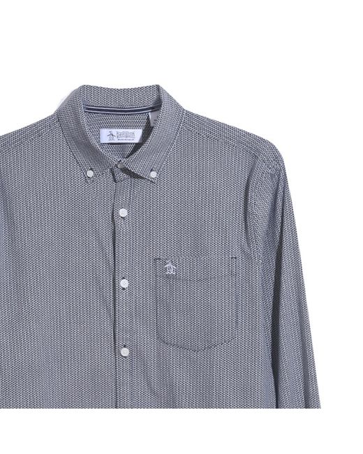 Original Penguin Gray Ecovero Mini Geometric Print Long Sleeve Button-down Shirt In Dark Sapphire for men