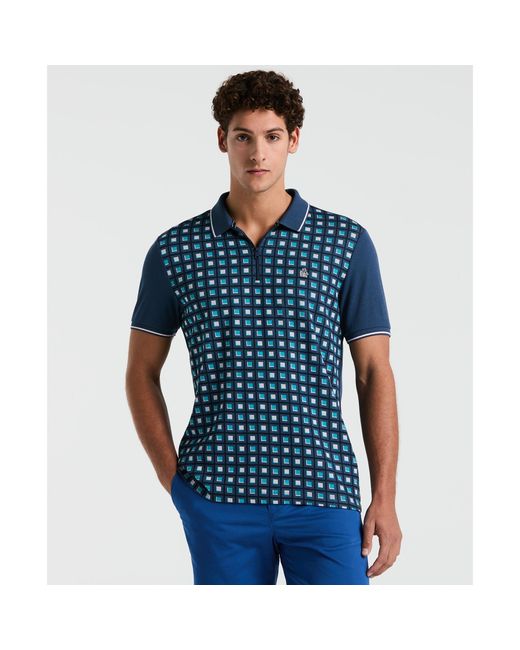 Original Penguin Blue Jacquard Front 1/4 Zip Polo Shirt In Sargasso Sea for men