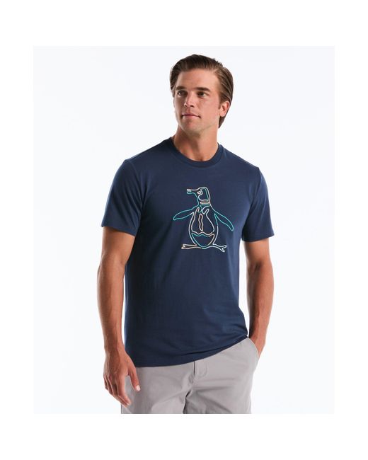 Original Penguin Blue Outline Pete Graphic T-shirt In Sargasso Sea for men