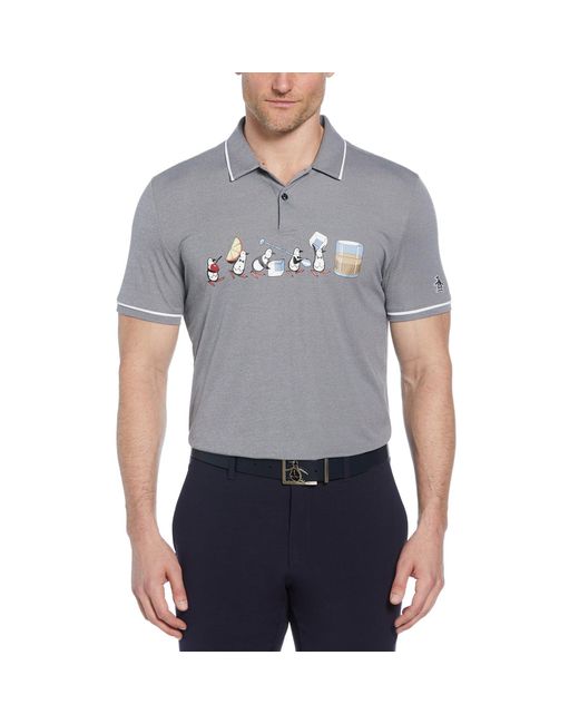 Original Penguin Gray Barback Pete Printed Golf Polo Shirt In Black Iris for men
