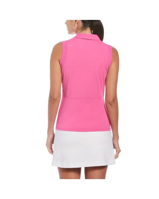 Original Penguin Women's 1/4 Zip Mesh Block Sleeveless Golf Polo Shirt In Cheeky Pink for men