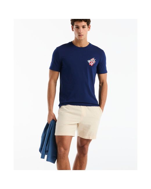 Original Penguin Embroidered Floral Graphic T-shirt In Blue Depths for men