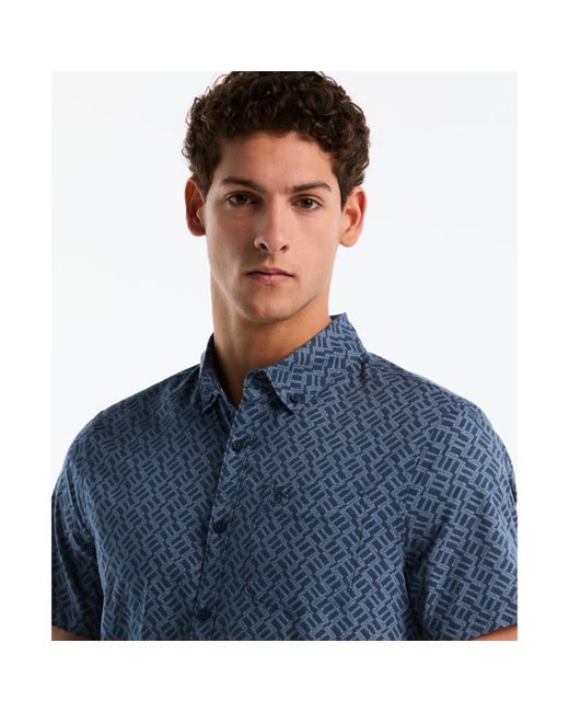 Original Penguin Blue Rattan Stripe Short Sleeve Shirt In Sargasso Sea for men