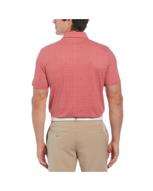 Original Penguin Red Original Geometric Print Short Sleeve Golf Polo Shirt In Poinsettia for men