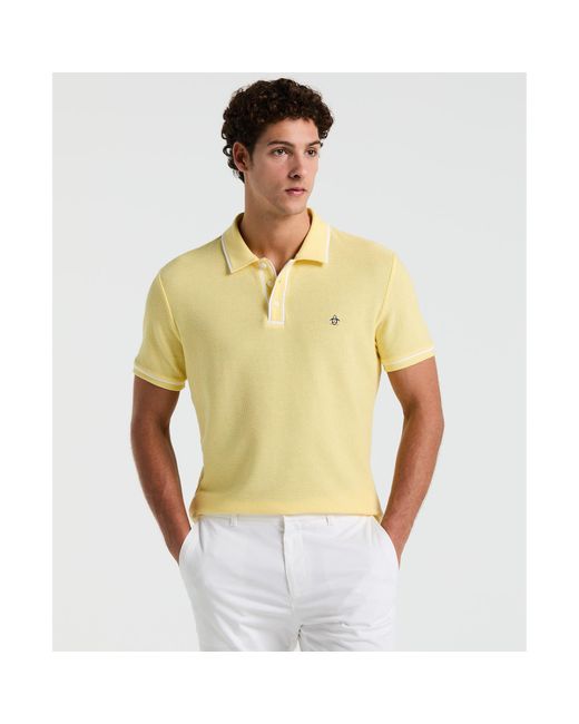 Original Penguin Yellow Icons Bentley Mesh Polo Shirt In Popcorn for men
