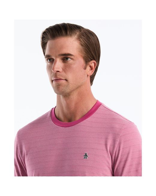 Original Penguin Pink Jacquard Stripe T-shirt In Magenta Haze for men