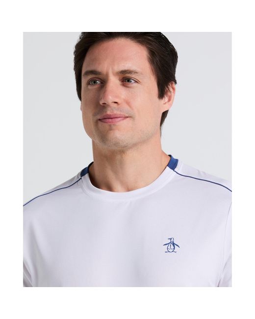 Original Penguin Ombre Net Graphic Performance Tennis T-shirt In Bright White for men