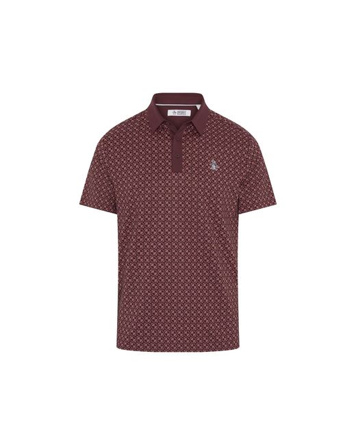 Original Penguin Red Geo Colour Block Golf Polo In Mauve Wine for men