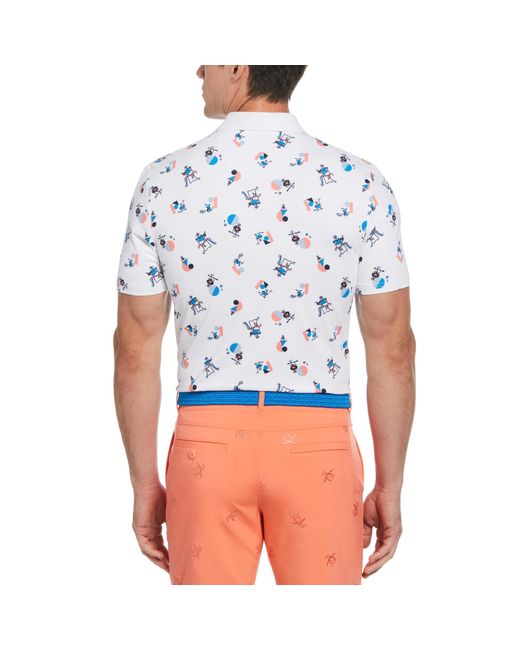 Original Penguin Blue Memphis Pete Print Short Sleeve Golf Polo Shirt In Bright White for men