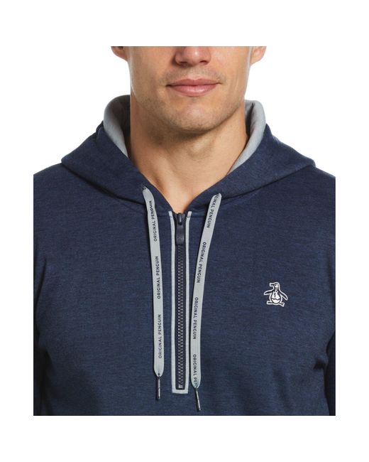 Original Penguin Blue Earl Colour Block Layering Golf Hoodie In Black Iris Bijou Heather for men