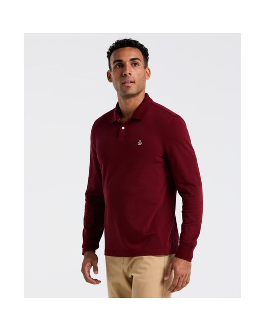 Original Penguin Red Pique Long Sleeve Polo Shirt In Cabernet for men