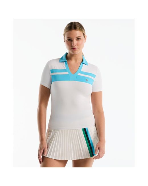 Original Penguin Blue Women's Colour Block Tennis Polo Tank In Bright White for men