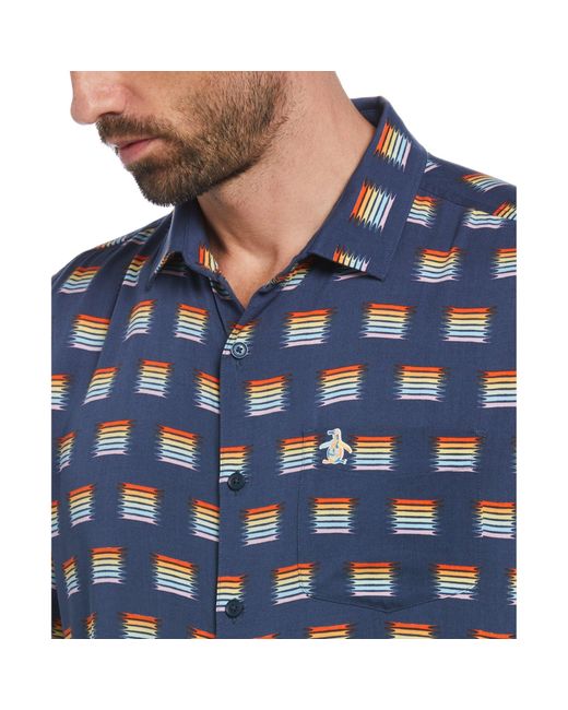 Original Penguin Blue Rainbow Stripe Short Sleeve Button-down Shirt In Sargasso Sea for men