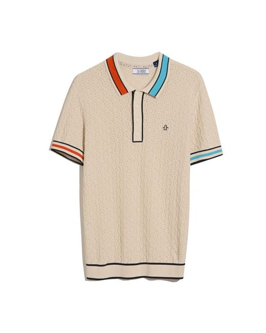 Original Penguin Natural Pointelle Blocked Ribbed Sweater Polo Shirt In Birch for men
