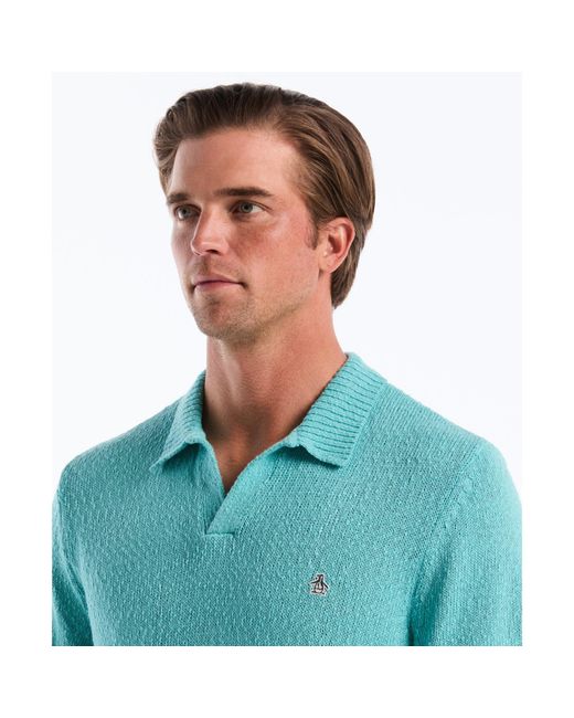 Original Penguin Green Textured Johnny Collar Sweater Polo In Aquarelle for men