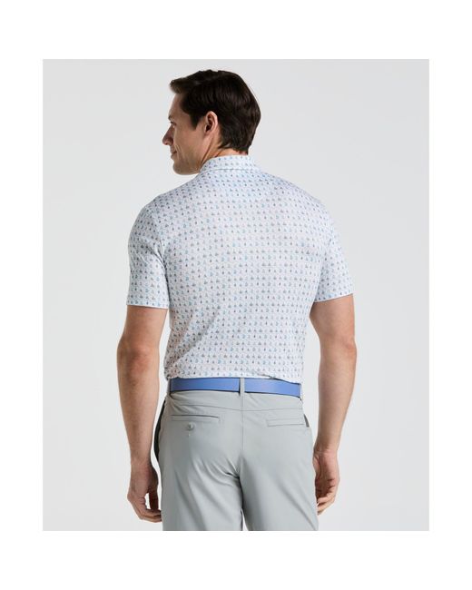 Original Penguin Blue 19th Hole Windowpane Novelty Printed Golf Polo Shirt In Bright White for men