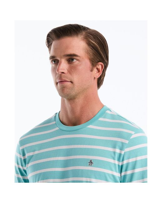Original Penguin Blue Breton Striped T-shirt In Aquarelle for men