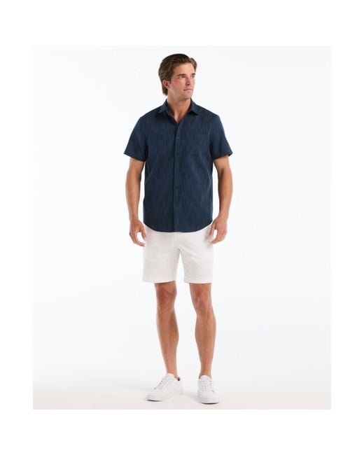 Original Penguin Blue Jacquard Textured Short Sleeve Shirt In Sargasso Sea for men