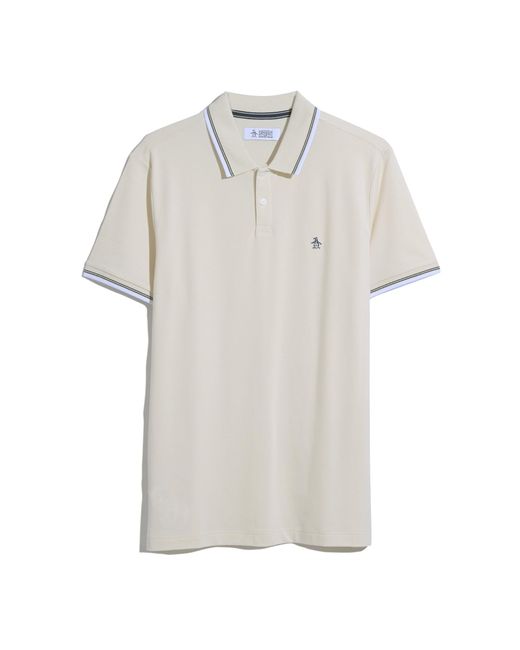 Original Penguin White Pique Sticker Pete Tipped Polo Shirt In Birch for men
