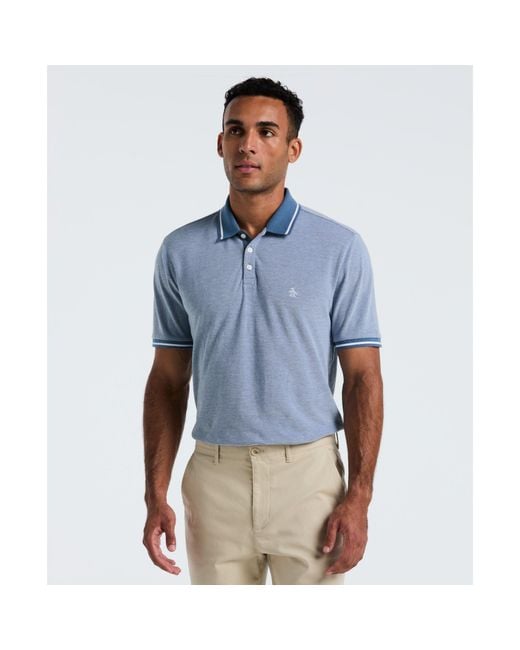 Original Penguin Birdseye Pique Tipped Polo Shirt In Copen Blue for men