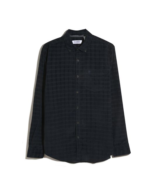 Original Penguin Black Corduroy Check Shirt In Dark Sapphire for men