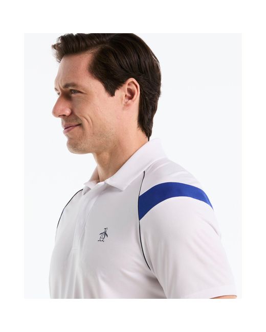 Original Penguin Raglan Stripe Tennis Polo In Bright White for men
