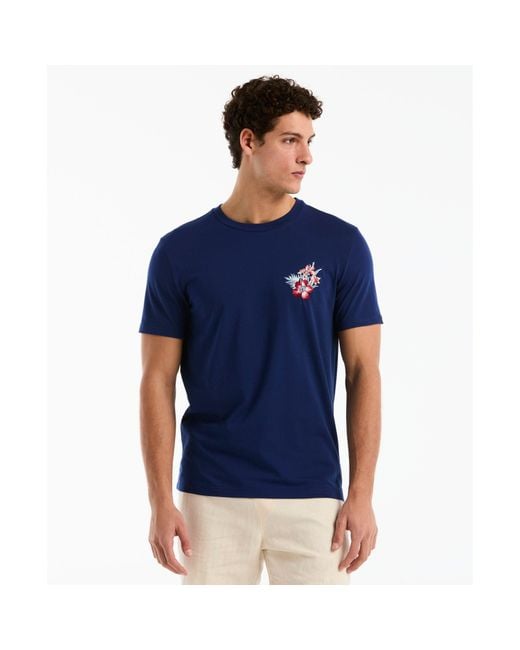 Original Penguin Embroidered Floral Graphic T-shirt In Blue Depths for men